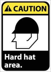 NMC - "Caution - Hard Hat Area", 10" Long x 7" Wide, Pressure-Sensitive Vinyl Safety Sign - Rectangle, 0.004" Thick, Use for Accident Prevention - Apex Tool & Supply