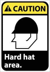 NMC - "Caution - Hard Hat Area", 10" Long x 7" Wide, Rigid Plastic Safety Sign - Rectangle, 0.05" Thick, Use for Accident Prevention - Apex Tool & Supply