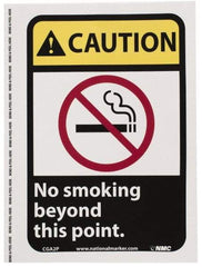 NMC - "Caution - No Smoking Beyond This Point", 10" Long x 7" Wide, Pressure-Sensitive Vinyl Safety Sign - Rectangle, 0.004" Thick, Use for Accident Prevention - Apex Tool & Supply