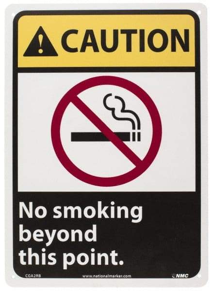 NMC - "Caution - No Smoking Beyond This Point", 14" Long x 10" Wide, Rigid Plastic Safety Sign - Rectangle, 0.05" Thick, Use for Accident Prevention - Apex Tool & Supply