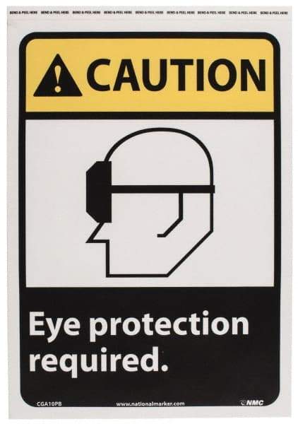NMC - "Caution - Eye Protection Required", 14" Long x 10" Wide, Pressure-Sensitive Vinyl Safety Sign - Rectangle, 0.004" Thick, Use for Accident Prevention - Apex Tool & Supply