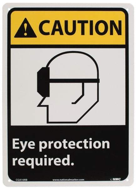 NMC - "Caution - Eye Protection Required", 14" Long x 10" Wide, Rigid Plastic Safety Sign - Rectangle, 0.05" Thick, Use for Accident Prevention - Apex Tool & Supply