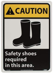 NMC - "Caution - Safety Shoes Required in This Area", 14" Long x 10" Wide, Rigid Plastic Safety Sign - Rectangle, 0.05" Thick, Use for Accident Prevention - Apex Tool & Supply