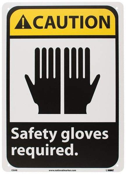 NMC - "Caution - Safety Gloves Required", 14" Long x 10" Wide, Rigid Plastic Safety Sign - Rectangle, 0.05" Thick, Use for Accident Prevention - Apex Tool & Supply