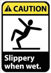 NMC - "Caution - Slippery When Wet", 14" Long x 10" Wide, Pressure-Sensitive Vinyl Safety Sign - Rectangle, 0.004" Thick, Use for Accident Prevention - Apex Tool & Supply