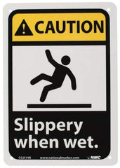 NMC - "Caution - Slippery When Wet", 10" Long x 7" Wide, Rigid Plastic Safety Sign - Rectangle, 0.05" Thick, Use for Accident Prevention - Apex Tool & Supply