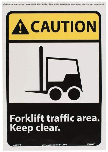 NMC - "Caution - Forklift Traffic Area - Keep Clear", 14" Long x 10" Wide, Pressure-Sensitive Vinyl Safety Sign - Rectangle, 0.004" Thick, Use for Accident Prevention - Apex Tool & Supply