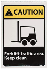 NMC - "Caution - Forklift Traffic Area - Keep Clear", 14" Long x 10" Wide, Pressure-Sensitive Vinyl Safety Sign - Rectangle, 0.004" Thick, Use for Accident Prevention - Apex Tool & Supply