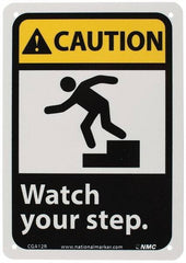 NMC - "Caution - Watch Your Step", 10" Long x 7" Wide, Rigid Plastic Safety Sign - Rectangle, 0.05" Thick, Use for Accident Prevention - Apex Tool & Supply