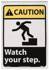 NMC - "Caution - Watch Your Step", 14" Long x 10" Wide, Pressure-Sensitive Vinyl Safety Sign - Rectangle, 0.004" Thick, Use for Accident Prevention - Apex Tool & Supply