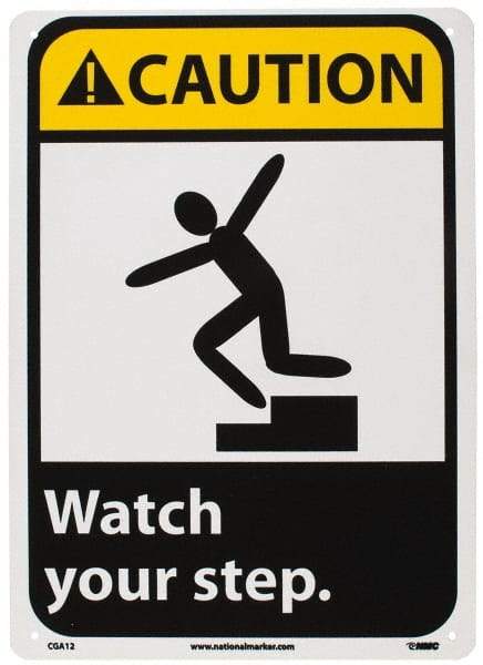 NMC - "Caution - Watch Your Step", 14" Long x 10" Wide, Rigid Plastic Safety Sign - Rectangle, 0.05" Thick, Use for Accident Prevention - Apex Tool & Supply