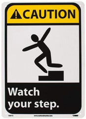 NMC - "Caution - Watch Your Step", 14" Long x 10" Wide, Rigid Plastic Safety Sign - Rectangle, 0.05" Thick, Use for Accident Prevention - Apex Tool & Supply