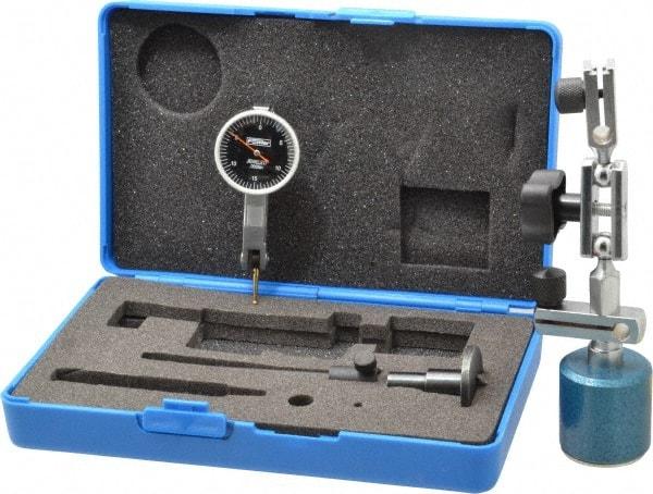 Fowler - 0.0005" Graduation, 0.03" Max Meas, 0-15-0 Dial Reading, Dial Indicator & Base Kit - 1.224" Base Height x 1.264" Base Diam, 1" Dial Diam - Apex Tool & Supply