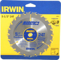 Irwin - 5-1/2" Diam, 10mm Arbor Hole Diam, 24 Tooth Wet & Dry Cut Saw Blade - Carbide-Tipped, Framing & Ripping Action, Standard Round Arbor - Apex Tool & Supply