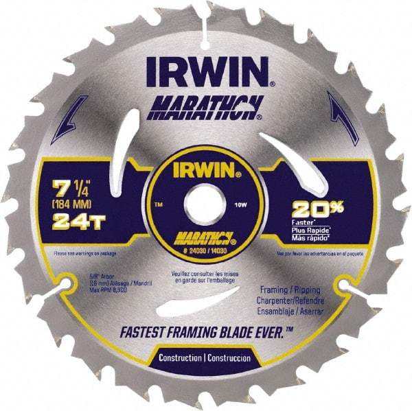 Irwin - 6-1/2" Diam, 5/8" Arbor Hole Diam, 18 Tooth Wet & Dry Cut Saw Blade - Carbide-Tipped, Framing & Ripping Action, Standard Round Arbor - Apex Tool & Supply