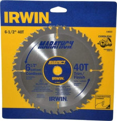 Irwin - 6-1/2" Diam, 5/8" Arbor Hole Diam, 40 Tooth Wet & Dry Cut Saw Blade - Carbide-Tipped, Trimming Action, Standard Round Arbor - Apex Tool & Supply