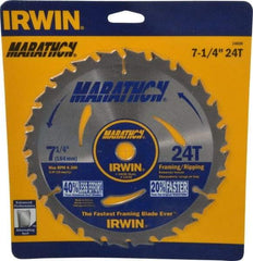 Irwin - 7-1/4" Diam, 5/8" Arbor Hole Diam, 24 Tooth Wet & Dry Cut Saw Blade - Carbide-Tipped, Framing & Ripping Action, Diamond Arbor - Apex Tool & Supply