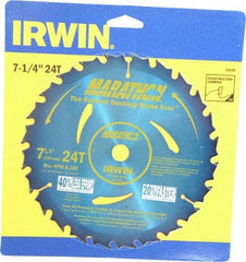 Irwin - 7-1/4" Diam, 5/8" Arbor Hole Diam, 24 Tooth Wet & Dry Cut Saw Blade - Carbide-Tipped, General Purpose Action, Diamond Arbor - Apex Tool & Supply