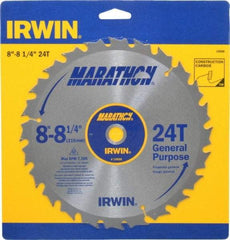 Irwin - 8-1/4" Diam, 5/8" Arbor Hole Diam, 24 Tooth Wet & Dry Cut Saw Blade - Carbide-Tipped, General Purpose Action, Diamond Arbor - Apex Tool & Supply