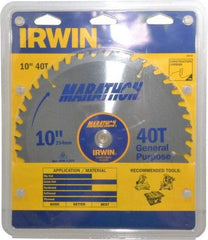 Irwin - 10" Diam, 5/8" Arbor Hole Diam, 40 Tooth Wet & Dry Cut Saw Blade - Carbide-Tipped, General Purpose Action, Standard Round Arbor - Apex Tool & Supply