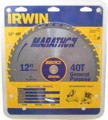 Irwin - 12" Diam, 1" Arbor Hole Diam, 40 Tooth Wet & Dry Cut Saw Blade - Carbide-Tipped, General Purpose Action, Standard Round Arbor - Apex Tool & Supply