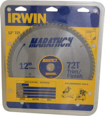 Irwin - 12" Diam, 1" Arbor Hole Diam, 72 Tooth Wet & Dry Cut Saw Blade - Carbide-Tipped, Finishing & Trimming Action, Standard Round Arbor - Apex Tool & Supply