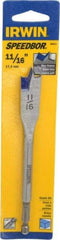 Irwin - 11/16", 1/4" Hex Shank, Bright Finish, High Speed Steel, Spade Blade Drill Bit - 2 Spurs, 6" Overall Length, 2" Shank Length, No Wire Fishing Hole - Apex Tool & Supply