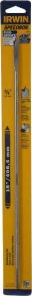 Irwin - 3/8", 1/4" Hex Shank, Bright Finish, High Speed Steel, Spade Blade Drill Bit - 2 Spurs, 16" Overall Length, 2" Shank Length, No Wire Fishing Hole - Apex Tool & Supply