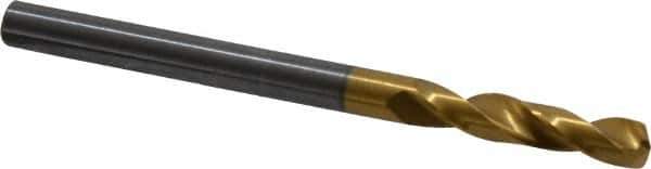 Guhring - 5/32" 140° Spiral Flute Solid Carbide Screw Machine Drill Bit - TiN Finish, Right Hand Cut, 22mm Flute Length, 55mm OAL, SU Point, Straight Shank - Apex Tool & Supply