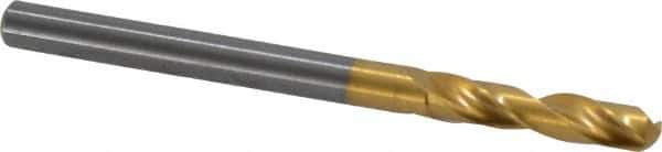 Guhring - 4.0005mm 140° Spiral Flute Solid Carbide Screw Machine Drill Bit - TiN Finish, Right Hand Cut, 22mm Flute Length, 55mm OAL, SU Point, Straight Shank - Apex Tool & Supply