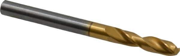 Guhring - 5.19938mm 140° Spiral Flute Solid Carbide Screw Machine Drill Bit - TiN Finish, Right Hand Cut, 26mm Flute Length, 62mm OAL, SU Point, Straight Shank - Apex Tool & Supply