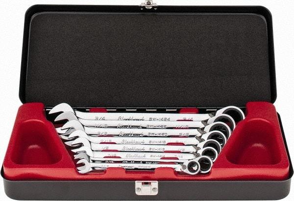Blackhawk by Proto - 8 Piece, 5/16" to 3/4", Combination Wrench Set - Inch Measurement Standard, Full Polish Finish, Comes in Case - Apex Tool & Supply