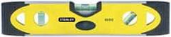 Stanley - Magnetic 9" Long 3 Vial Torpedo Level - Aluminum, Black/Yellow, 1 45°, 1 Level & 1 Plumb Vials - Apex Tool & Supply
