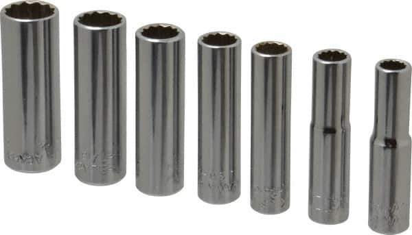 Blackhawk by Proto - 7 Piece 1/4" Drive Deep Well Socket Set - 12 Points, 1/4" to 1/2" Range, Inch Measurement Standard - Apex Tool & Supply