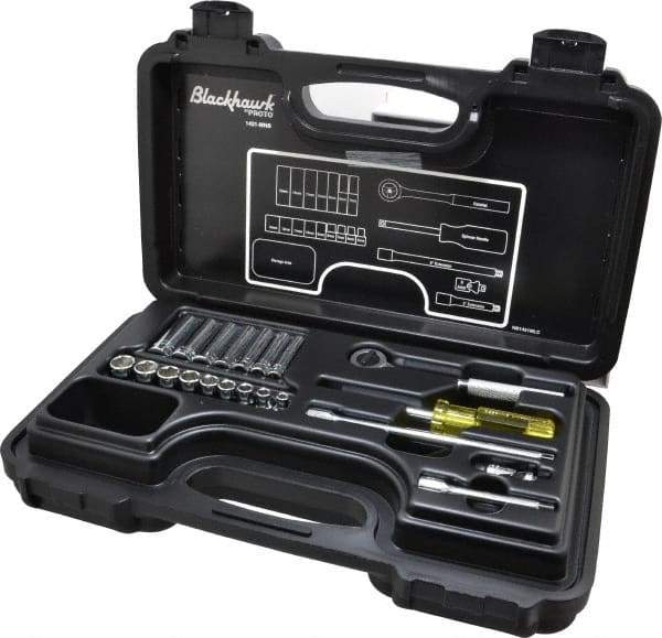 Blackhawk by Proto - 21 Piece 1/4" Drive Deep Well Socket Set - 6 Points, 5mm to 13mm Range, Metric Measurement Standard - Apex Tool & Supply