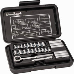 Blackhawk by Proto - 27 Piece 1/4" Drive Deep Well Socket Set - 6, 12 Points, 3/16" to 1/2" (4mm to 13mm) Range, Inch/Metric Measurement Standard - Apex Tool & Supply