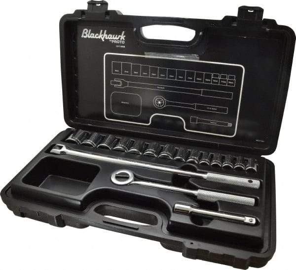 Blackhawk by Proto - 17 Piece 1/2" Drive Socket Set - 12 Points, 10mm to 28mm Range, Metric Measurement Standard - Apex Tool & Supply