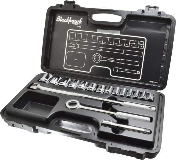 Blackhawk by Proto - 17 Piece 1/2" Drive Socket Set - 6, 12 Points, 3/8" to 1-1/4" Range, Inch Measurement Standard - Apex Tool & Supply