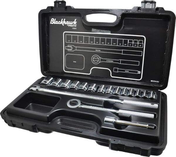 Blackhawk by Proto - 17 Piece 1/2" Drive Socket Set - 6 Points, 3/8" to 1-1/4" Range, Inch Measurement Standard - Apex Tool & Supply