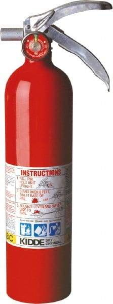 Kidde - 2.6 Lb, 1-A:10-B:C Rated, Dry Chemical Fire Extinguisher - 3" Diam x 15" High, 195 psi, 15' Discharge in 12 sec, Rechargeable, Steel Cylinder - Apex Tool & Supply