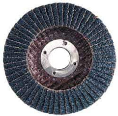 Merit Abrasives - 60 Grit, 7" Disc Diam, 7/8" Center Hole, Type 29 Zirconia Alumina Flap Disc - 8,600 Max RPM, Fiberglass Backing, Arbor Attaching System, Coated - Apex Tool & Supply
