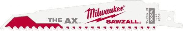 Milwaukee Tool - 6" Long x 1" Thick, Steel Reciprocating Saw Blade - Tapered Profile, 5 to 8 TPI, Toothed Edge, Universal Shank - Apex Tool & Supply