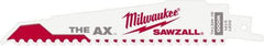Milwaukee Tool - 6" Long x 1" Thick, Steel Reciprocating Saw Blade - Tapered Profile, 5 to 8 TPI, Toothed Edge, Universal Shank - Apex Tool & Supply