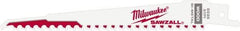 Milwaukee Tool - 6" Long x 3/4" Thick, Steel Reciprocating Saw Blade - Tapered Profile, 6 TPI, Toothed Edge, Universal Shank - Apex Tool & Supply