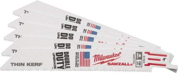 Milwaukee Tool - 6" Long x 3/4" Thick, Steel Reciprocating Saw Blade - Straight Profile, 18 TPI, Toothed Edge, Universal Shank - Apex Tool & Supply