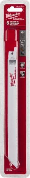 Milwaukee Tool - 8" Long x 5/8" Thick, Steel Reciprocating Saw Blade - Straight Profile, 10 to 14 TPI, Toothed Edge, Universal Shank - Apex Tool & Supply