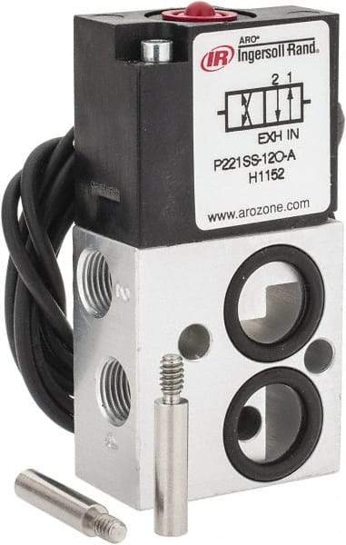 ARO/Ingersoll-Rand - 1/8", 4-Way Body Ported Stacking Solenoid Valve without Speed Control - 120 VAC, 0.2 CV Rate, 2.4" High - Apex Tool & Supply