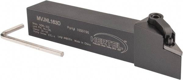 Hertel - MVJN, Left Hand Cut, 3° Lead Angle, 1" Shank Height x 1" Shank Width, Negative Rake Indexable Turning Toolholder - 6" OAL, VN..33. Insert Compatibility, Series Multi-Option - Apex Tool & Supply