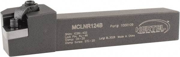 Hertel - MCLN, Right Hand Cut, 5° Lead Angle, 3/4" Shank Height x 3/4" Shank Width, Negative Rake Indexable Turning Toolholder - 4-1/2" OAL, CN..43. Insert Compatibility, Series Multi-Option - Apex Tool & Supply