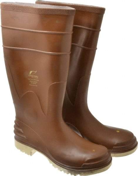 OnGuard - Size 8 Steel Knee Boot - Brown, PVC Upper, 16" High, Chemical Resistant, Non-Slip - Apex Tool & Supply